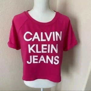 Calvin Klein Jeans White logo cropped sweatshirt womens size Lg